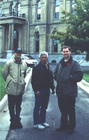 Ohmi Sensei, Tsutsui Kohei and their local host Bill Anderson outside the New Brunswick legislature building.