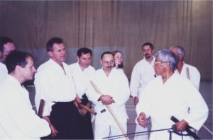 Ohmi Sensei answering questions from students.